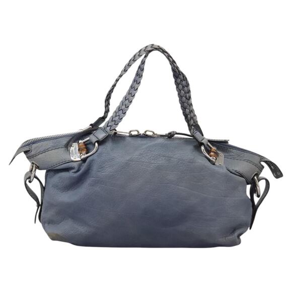GUCCI Bamboo Tote Bag Leather Blue Silver - Picture 2 of 16
